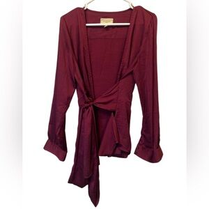 MOULINETTE SOEURS by ANTHROPOLOGIE Brynn Maroon Wrap Blouse Size 12